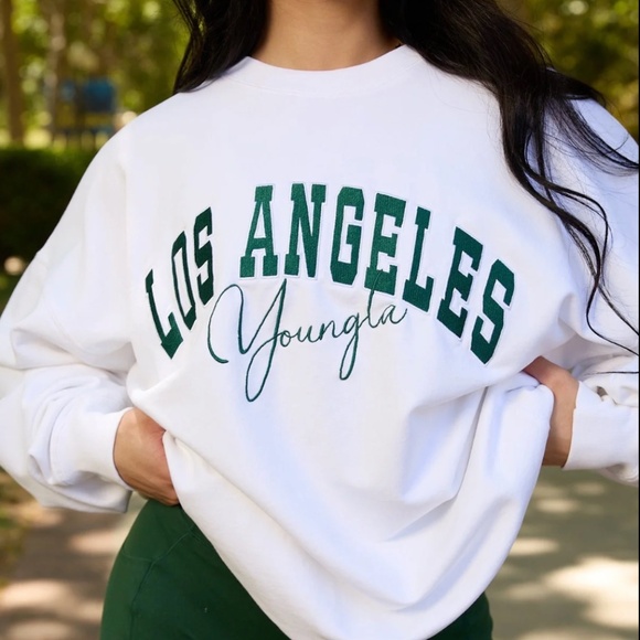 NWT YoungLA Women's Crewneck Sweatshirt W563 VARSITY Oversized Pullover Top Sz S - Picture 2 of 8